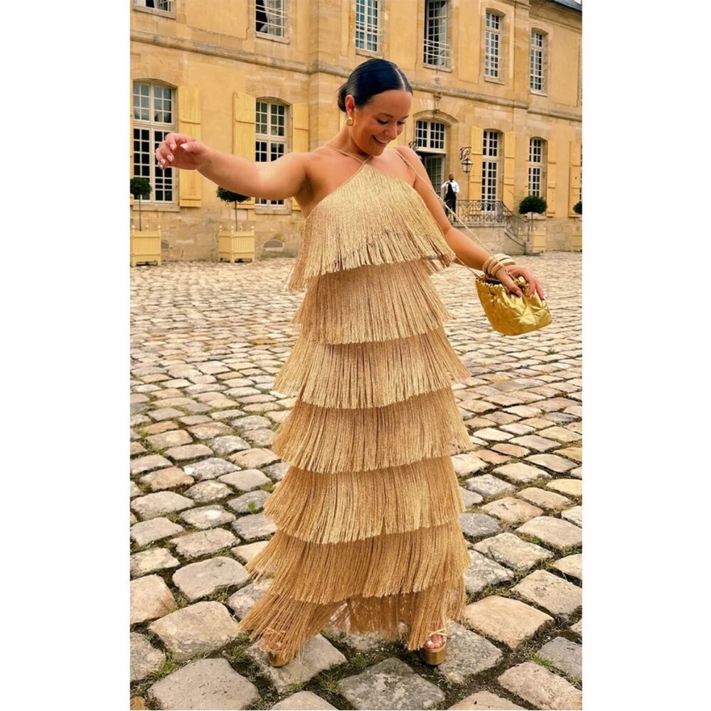 SMYM Gold Fringe Maxi Dress